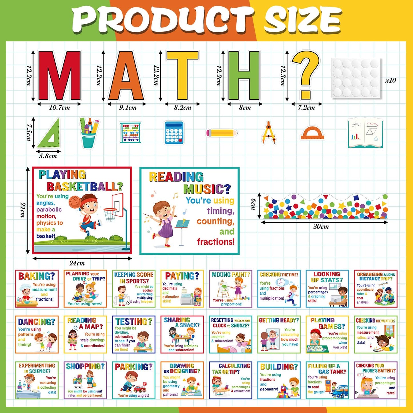 Pajean 74 Pcs Everyday Math Bulletin Board Decoration Mathematics in Daily Life Posters Have You Used Math Today Poster Mathematics Cutouts for Back to School Wall Hallway Teacher Supplies