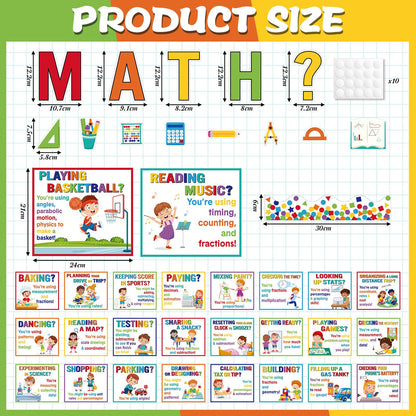 Pajean 85 Pcs Math Bulletin Board Set Math Posters Classroom Decorations for Elementary Middle High School Mathematics Education Posters Teacher Supplies (Bright)