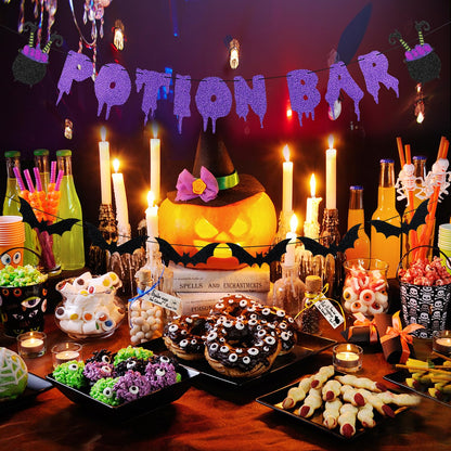 Purple Potion Bar Banner Witch Halloween Banner Potion Bar Sign Decorations for Halloween Hocus Pocus Bachelorette Witch Banner Party Decorations