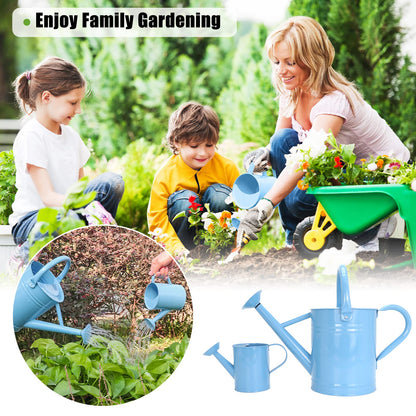 Lechloris Metal Watering Can (1 Gallon) for Outdoor&Indoor Plants with Free Small Watering can for Kids, Plant Watering Can with Removable spout, Perfect for Garden Flower, Houseplants, (Light Blue)