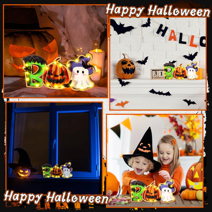 Burbell Lighted Halloween Table Decor Boo Sign Decorative Pumpkin Ghost Table Centerpiece Battery Operated Halloween Table Decor for Home Living Room Trick or Treat Halloween Decorations 5 x 10 Inches