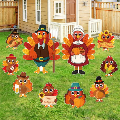 10PCS 20x12Inch Thanksgiving Yard Signs with Stakes Outdoor Turkey Decorations Waterproof Thanksgiving Lawn Decor for Garden Porch Farmhouse Party
