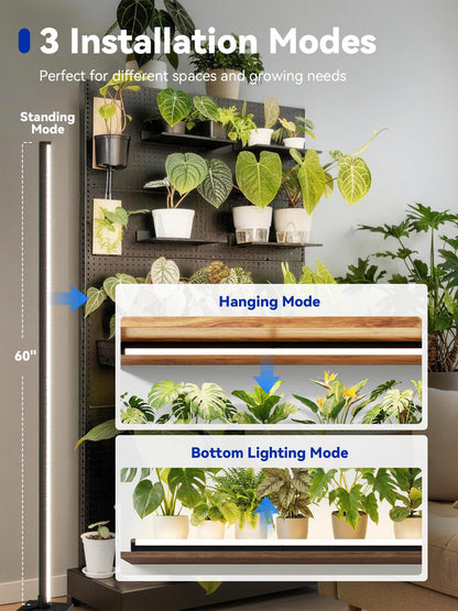 GLOWRIUM Grow Lights for Indoor Plants, 36W Vertical Plant Grow Lights with Auto-Timer, Full Spectrum LED Standing Plant Grow Light, 3 Light Modes, 6-Level Dimmable (60in)