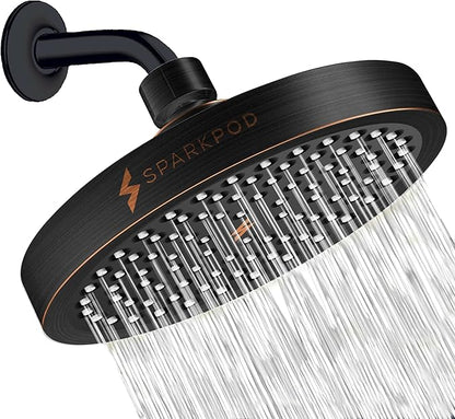 SparkPod Rain Shower Head, 6 Inch Round | High Pressure Shower Heads, 90 Nozzle (Touch-to-Clean), Adjustable Showerhead, No-tool Universal Connection