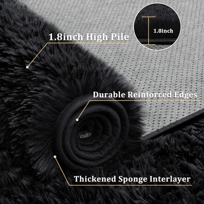 Tosuoka 5x7 Area Rugs for Living Room Bedroom, Ultra Soft Fluffy Rug Shag Thick Black Rug, Non-Slip Non-Shedding High Pile Plush Fuzzy Rugs Carpet for Nursery Kids Room Dorm