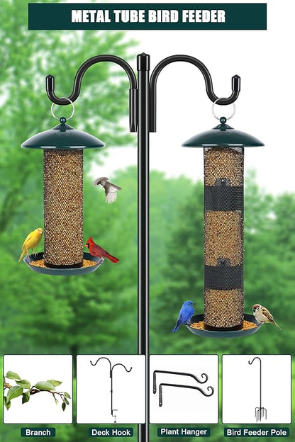 Gtongoko 2 Pack Finch Bird Feeders for Outdoors 2.5 LB Capacity Squirrel Proof Metal Mesh Tube Bird Feeders Thistle & Nyjer Seed Hanging Feeder, Green