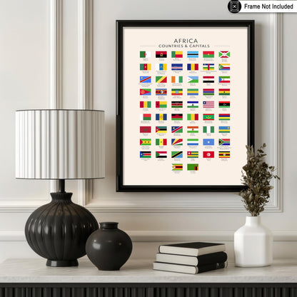 Poster Master Flags of Africa Poster - African Countries & Capitals Print - Learning Materials Art - Flag Art - Gift for Students & Teachers - Decor for Classroom or Library - 8x10 UNFRAMED Wall Art