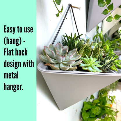 LaLaGreen Bundle - 12" x 4 Pack Gray + 12" x 4 Pack White Large Self Watering Geometric Hanging Flower Vase Vessel with Metal Hanger, Modern Stylish Wall Mounted Succulent Pot Holder Decor