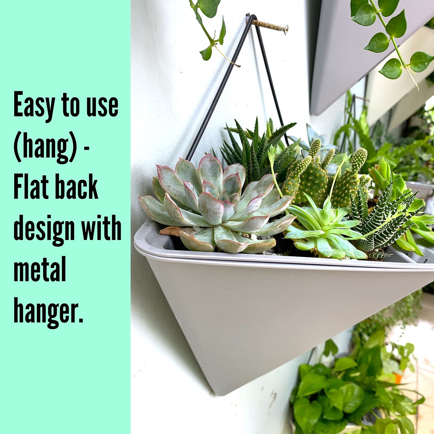 LaLaGreen Bundle - 12" x 6 Pack Gray + 12" x 2 Pack White Large Self Watering White Geometric Hanging Flower Vase Vessel with Metal Hanger, Modern Stylish Wall Mounted Succulent Pot Holder Decor