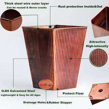 Ultiteque18 H x13 Dia Large Copper Metal Planter Set of 2, Tall Square Tapered Steel Flower pots for Indoor Plants, Indoor Plant Pots Lightweight for Apartment Office, Planter Pots with Drainage&Plug