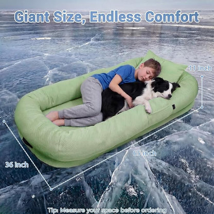 WROS Cooling Human Dog Bed for Summer, Breathable Washable Floor Lounger for People & Pets, 65"x36"x11", Pale Green, Pet Bed for Hot Weather Relaxing