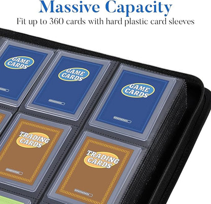 Fabmaker Top Load Binder Holds 360 Cards, Portable Card Binder with Retractable Handle, Side Loading Trading Card Storage for 3"x4" Hard Card Sleeves, Collectible Case for Game Sport Cards, Royal Blue