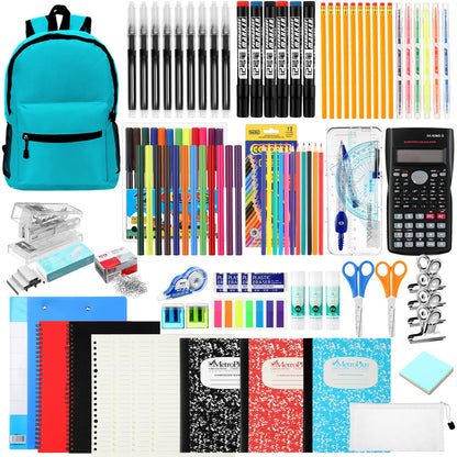 Gilprop 81 Pcs School Supply Kit with Backpack Back to School Supplies Bundle Bulk School Essentials for Elementary Middle High School Students Includes Folders Notebooks Pencils and More(Light Blue)