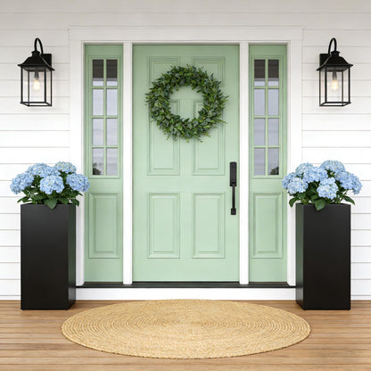 Set of 2 Tall Metal Planter Box for Outdoor Plants,14" L x 14" W x 30" H Heavy Duty Tall Outdoor Planter with Removable Insert Shelf for Porch, Patio, Backyard| Modern Décor|Built-in Drainage|(Black)