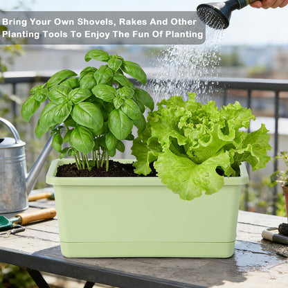 Oliz Window Box Planter 6 Packs, 13.8 Inches Rectangle Flower Pots with Drainage Holes & Trays, Pots for Vegetables, Herbs, Flowers, Garden Windowsill Balcony (Green)