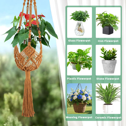 Augshy Jute Crochet Macrame Plant Hangers with Hooks, 2 Pack 35 Inch Natural Cotton Boho Indoor Outdoor Brown Planter Hanging Holder for Ceiling Balcony Porch Home Decor