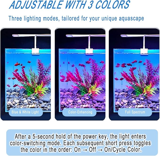 Led Aquarium Light Clip on Fish Tank Light Full Spectrum Plants Lights with Timer Auto On Off, 3 Colors Mode, 360° Adjustable 2 Light Bar, Aquarium Lamp Suitable for 16-32 Inch Fish Tank