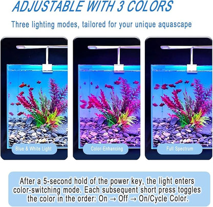 Led Aquarium Light Clip on Fish Tank Light Full Spectrum Plants Lights with Timer Auto On Off, 3 Colors Mode, 360° Adjustable 2 Light Bar, Aquarium Lamp Suitable for 16-32 Inch Fish Tank