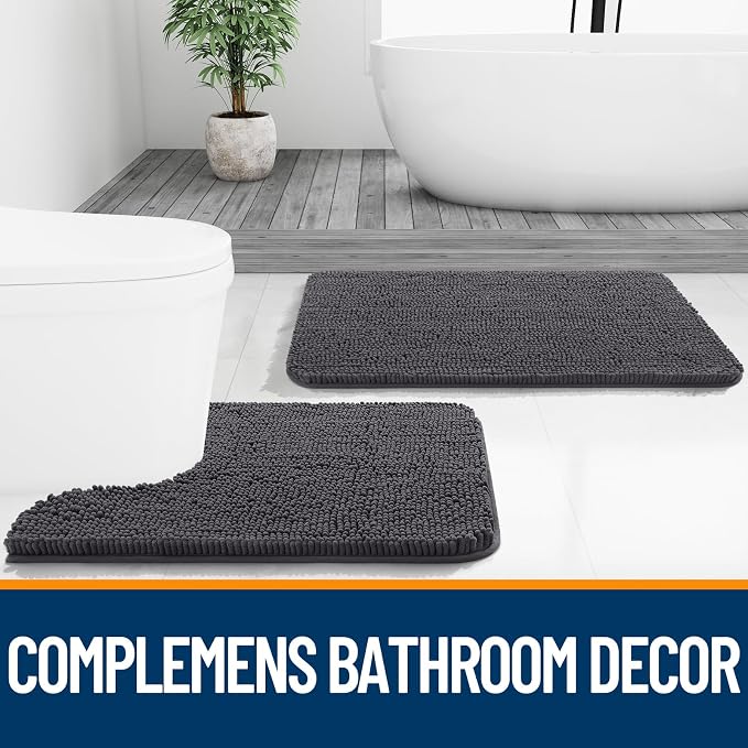 OLANLY Bathroom Runner Rugs 47x24, Soft Absorbent Chenille Bath Rugs, Rubber Backing Quick Dry, Machine Washable Long Bath Mats for Bathroom Floor, Tub and Shower, Home Decor Accessories, Dark Grey