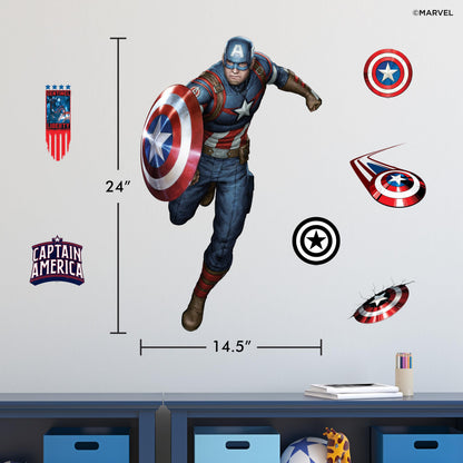 Wall Palz Marvel Captain America Wall Decals - 24" Avengers Removable Vinyl Stickers for Kids Bedroom Playroom Bathroom - Peel and Stick Room Décor