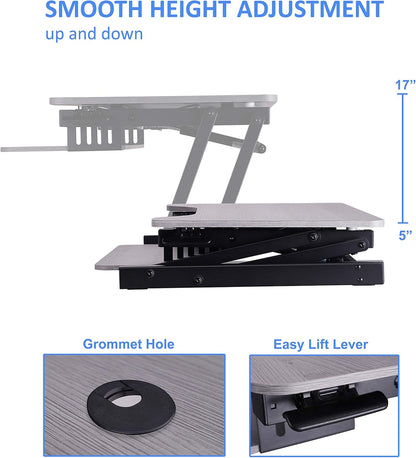 Rocelco 37.5" Height Adjustable Standing Desk Converter with Anti Fatigue Mat Bundle - Slide Out Retractable Keyboard Tray - Sit Stand Dual Monitor Riser - Computer Workstation - Gray (R DADRG-MAFM)
