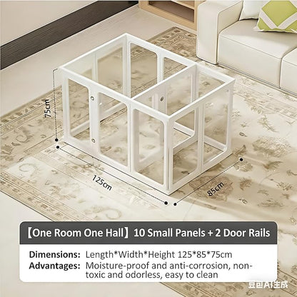 Clear Acrylic Dog Playpen with Door,23.6" Puppy Playpen,Easy Assemble Pet Fence,10-Panel for Puppies/Small Dog Play Pen Indoor (White, 23.6 Inch-H, 10 Panel) (White, 75cm10p+2D)