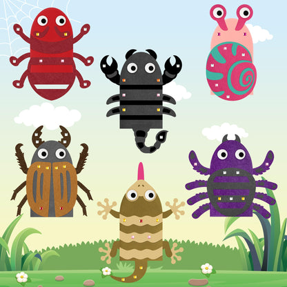 WATINC 6Pcs Hand Puppet Making Kit, Art Craft Felt Sock Puppet Toys, Creative DIY Make Your Own Pompoms Wiggle Googly Eyes Storytelling Role Play Party Supplies Gift for Girls Boys (Insect Animals B)
