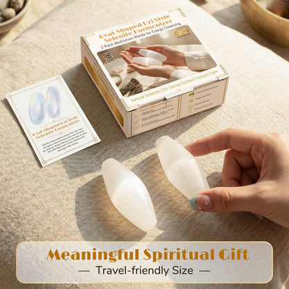 Zuria Selenite Wands Oval-Shaped Dzi Style Selenite Crystal Wands for Negative Energy Removal, Activating Crown & Third Eye Chakra, Crystal Gift for Spiritual Reiki Meditation Home Office, 2-Pack