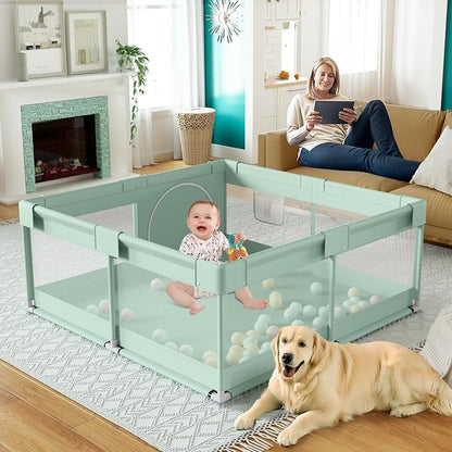 Fodoss Playpen for Babies and Toddlers, Green Playpen for Apartment, Kids Play Pen, Extra Large Baby Play Pen, Big Playard for Infants