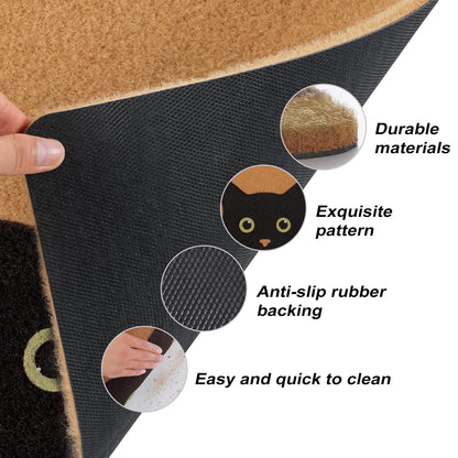 UINI Door Mat Cat Welcome Mat, Black Cat with Green Eyes Doormat, Non-Slip Cat Welcome Mats for Front Door, Outside Entrance, Resist Dirt, 17" x 30"