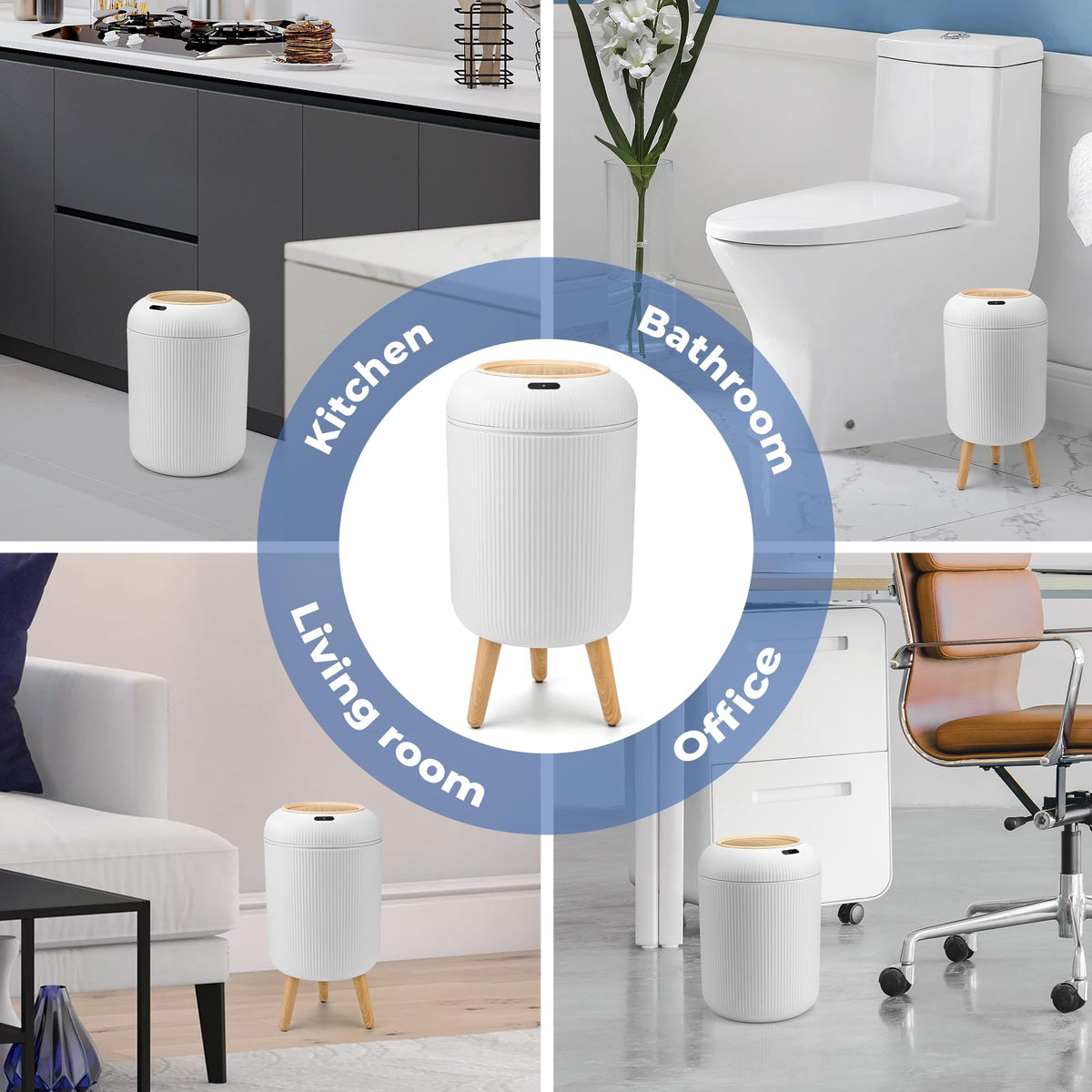 Pukomc Smart Sensor Wastebasket, Convenient and Hygienic Easy to Use, Technology Sensor Waterproof Wastebasket Plastic Trash can for Kitchen, Bathroom, Bedroom, Living Room, Office and Outdoor