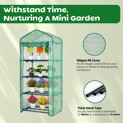 Idzo Mini Greenhouse for Indoor Outdoor, Small Plastic Plant Green House 4-Tier Rack Stand Portable Greenhouses with Durable PE Cover for Seedling