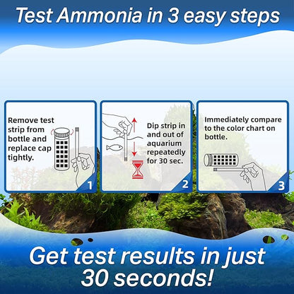 Ammonia Test Strips for Freshwater & Saltwater Fish Tank - Testing Strips for Fresh & Salt Water Aquarium - Lab Grade Water Tester Kit - 100 Count