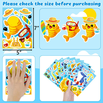 60Sheets Summer Animal Stickers Crafts Bulk, Hawaiian Beach Tropical Make-A-Flamingo/Bee/Fish Face Sticker Holiday Gifts Luau Pool Activity Games Goodie Bag Stuffer Party Favors(Small Size)
