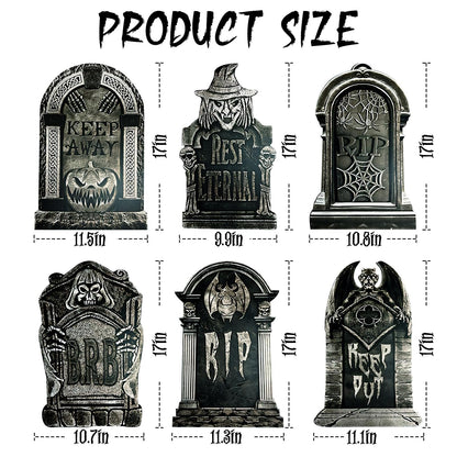 17inch Halloween Tombstones Decorations 6PCS Graveyard Halloween Decorations Outdoor, Plastic Halloween Gravestones Headstone Yard Signs for Yard Decor