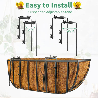 Tessco for you 6 Pieces Railing Planter Boxes, 24 Inches Window Box Planters with Coco Liner and Adjustable Brackets for Deck Porch Fence Patio Balcony Gardening Outdoor Plants