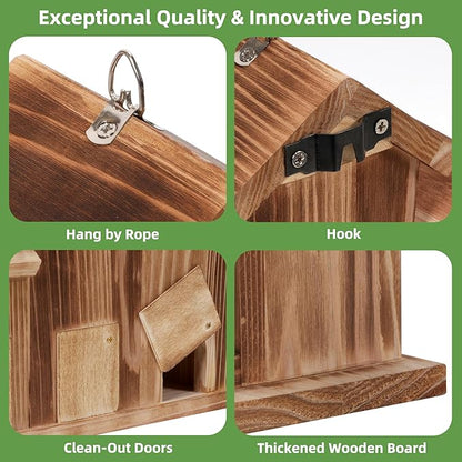 MIXXIDEA Bird House 5 Hole Bird Houses for Outside with Thickened Wooden Board，Birdhouse for Blue Bird Humming Bird and Chickadee Swallow. Hanging Edible Wild Bird Nest Garden Decorative
