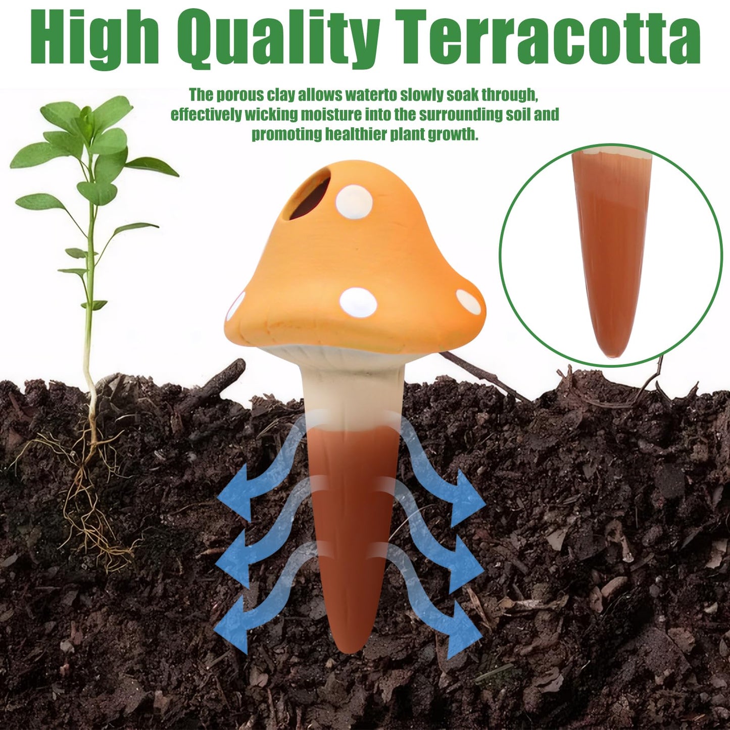 4PCS Terracotta Self Watering Spikes, Mushroom Shaped Self Watering Globes, Slow Release Self Watering Planter Insert, Plant Watering Globes for Indoor and Outdoor Plants