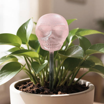 Soilagua 10 oz Glow-in-The-Dark Smiling Cute Skull Glass Plant Watering Globes, Halloween Goth Water Bulbs, Gothic Plant Self Watering Devices, Self Watering Planter Insert Plant Waterer, 2 Pack