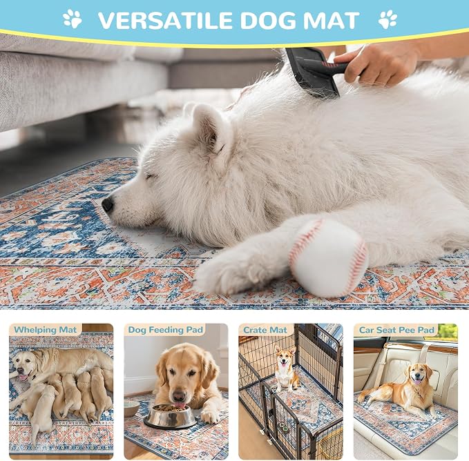 Lahome Extra-Large Washable Dog Pee Pads (72"x72") - Super Absorbent & Waterproof - Leakproof Reusable Mat for Playpens, Beds & Whelping, Convenient Cleanup,Beige Blue