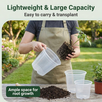 6/7/8/10 Inch Large Clear Nursery Pots with Drainage, 12 Pack Plastic Pots for Plants,Seedling Starter Clear Nursery Pots for Succulents, Flower & Vegetable, Indoor Outdoor Gardening