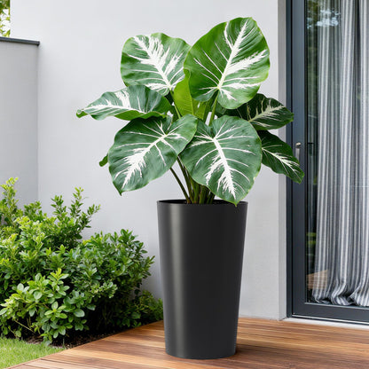 GDFStudio 21.7" Tall Planters Set of 2, Large Planter Pots with Drainage Holes, UV and Crack Resistant, Modern Matte Finish for Indoor Outdoor Balcony Patio Garden, Black