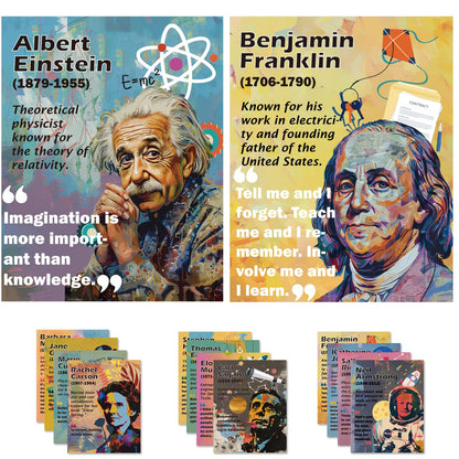 1step2dream Science Poster Classroom Set: 15 Vibrant 11x14 Educational Wall Art Featuring Famous Scientists - Ideal for Middle School, Science Labs & Bulletin Boards