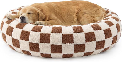 LE SURE Shown on TV Donut Dog Bed Extra Large Size Dog - Round Pet Beds for Calming Puppy with Washable Cover, Orthopedic Modern Beds with Jacquard Shaggy Plush & Anti Slip Bottom, 42 Inch，Brown
