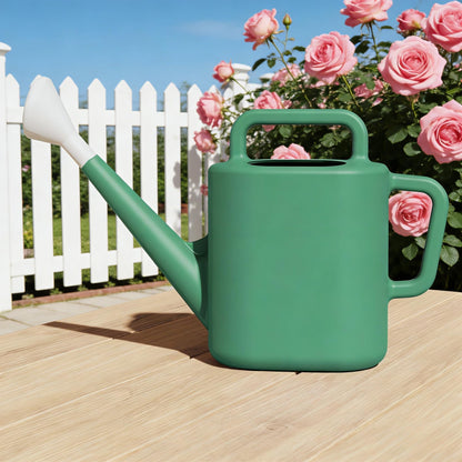 2 Gallon Resin Watering Can Green Lily - Top & Side Dual Handle for Easy Carry & Pour, Offset Opening Mess-Free Refill, Sturdy Garden Watering Can for Indoor & Outdoor Plants