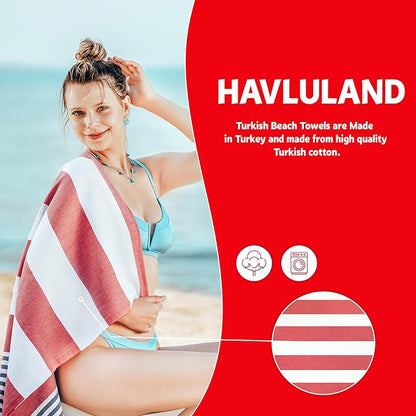 HAVLULAND Turkish Beach Towels, Oversized 40"x72" Turkish Bath Towel, Highly Absorbent Quick Dry Sand Free Beach Towels for Beach Pool Spa Gym Yoga Travel Camping Picnic Blanket - Green/Navy