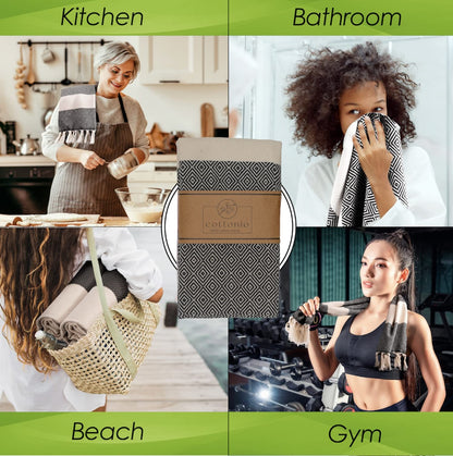 Cottonio Turkish Hand Towels for Bathroom and Kitchen - Turkish Hand Towels to Decorate Your Home - Decorative Towels to Elevate Your Bath and Home Experience Set of 2 (Black)