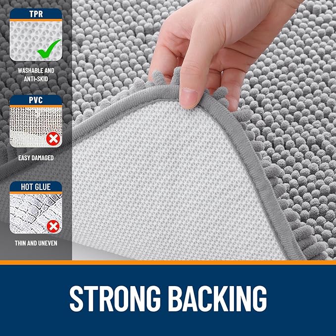 OLANLY Large Bathroom Rugs 47x32, Extra Soft Absorbent Chenille Bath Rugs, Rubber Backing Quick Dry, Machine Washable Bath Mats for Bathroom Floor, Tub and Shower, Home Decor Accessories, Grey