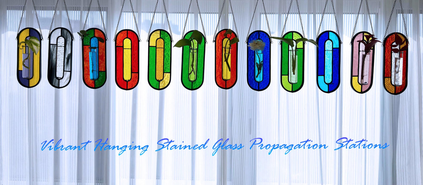 LITMIND Stained Glass Propagation Station - Handcrafted Translucent Suncatcher Planter with 2 Tubes, Hanging Hydroponic Décor for Windows & Garden