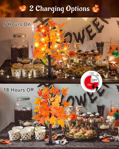 Fall Maple Tree Light 2 Pack, Fall Decorations USB & Battery Operated Light Up Artificial Pumpkins Maple Acorn Tree for Fall Halloween Thanksgiving Table Harvest Home Indoor Decoration